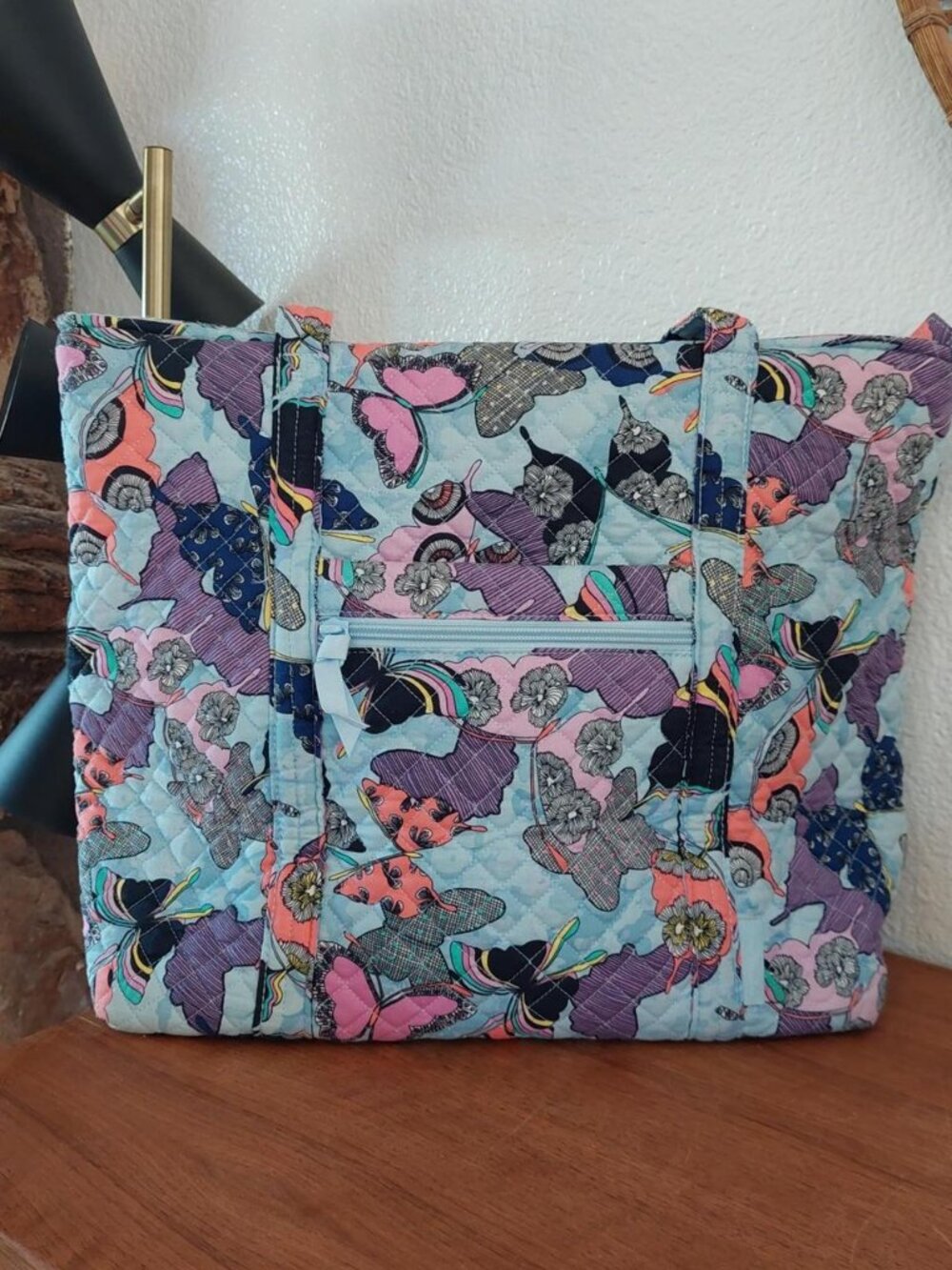 Vera Bradley large Tote Bag featuring their retired "Butterfly By" print with li